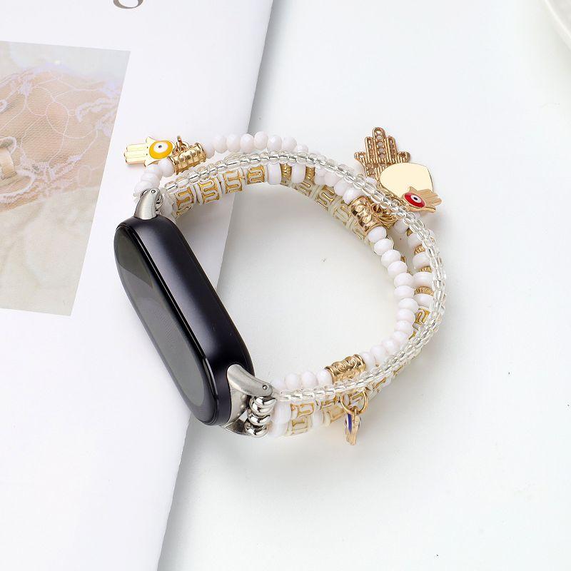 

Beaded Watch Bands for Mi Band 8 9 10 Smartwatch Repleacement Straps for Mi Band 10 Handmade Wristband Elastic Stretch Correas Mi Band 8 910 білий