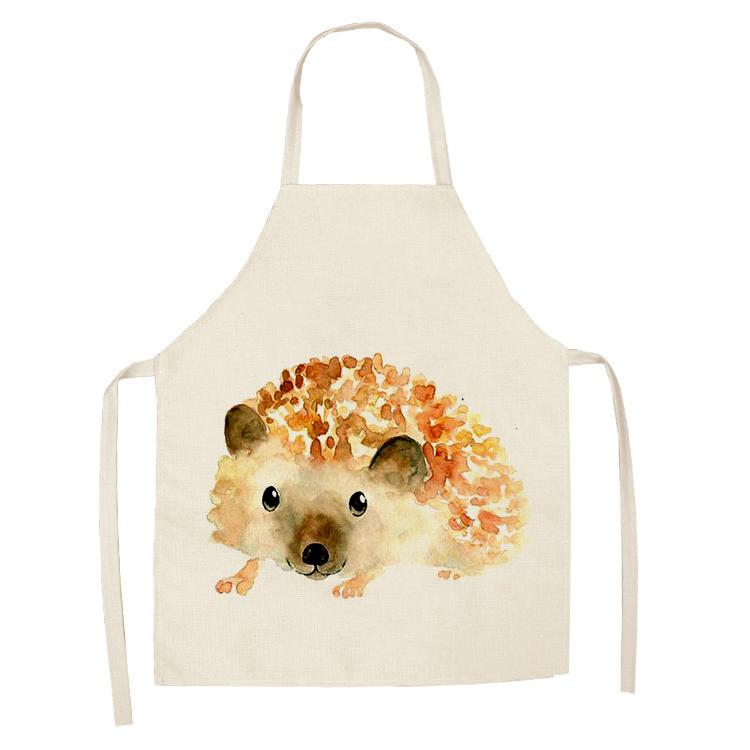 Fartuch kuchenny z nadrukiem jeża, bez rękawów, bawełniany i lniany, dla mężczyzn i kobiet, narzędzia do czyszczenia gospodarstwa domowego
