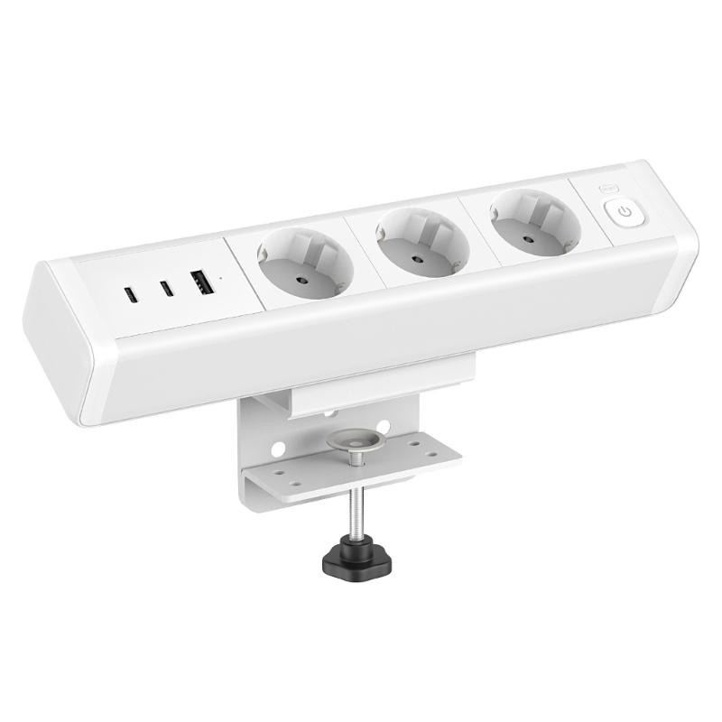 Clamp Mount Power Strips 3AC Outlets 3USB Port PD18W/65W Fast Charging Hubs 1.8Meter Cable for Home Office Desk