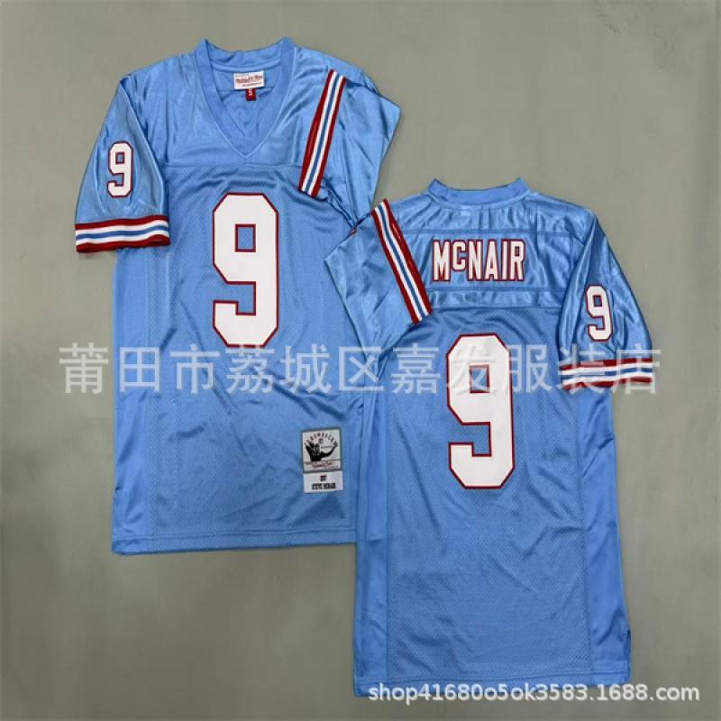Houston Oilers Retro NFL Camiseta de Fútbol para Hombre Algodón Deportiva Vintage 34 9 27 1 74 Azul Blanco