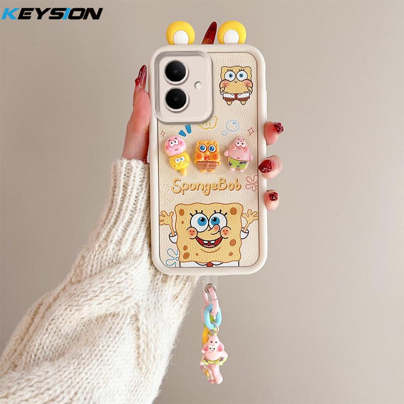 KEYSION Cute Ear 3D Cartoon Case for TECNO Spark Go 2 with Bracelet Soft Silicone Shockproof Phone Cover for Tecno Pop 10