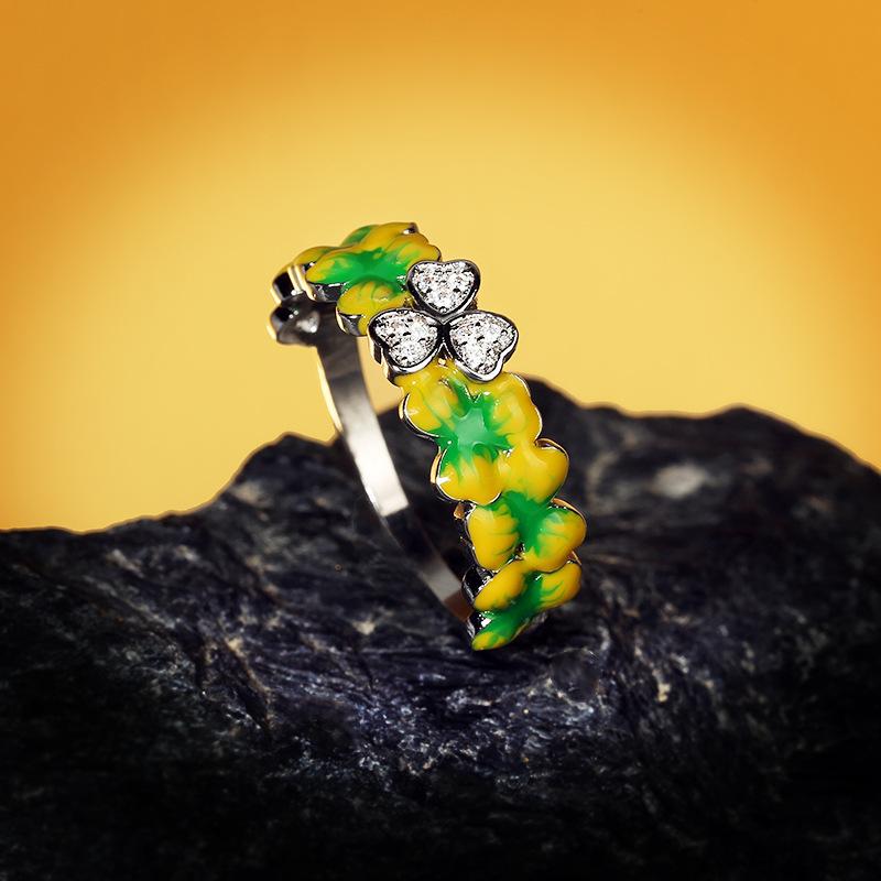 New Style Fresh Forest Enamel Glaze Flower Ring Personality Cherry Diamond Ring Ring Women