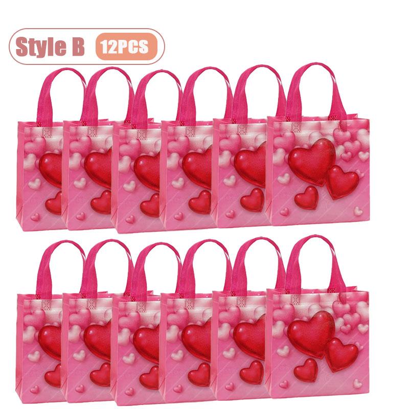 

12-24PCS Valentines Day Gift Bag Shopping Tote Non Woven Heart Handle Reusable Foldable Party Wedding Birthday Packaging 23X22X11CM