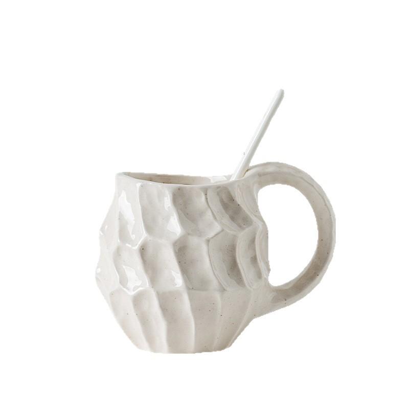 

Retro Art Japanese Coarse Ceramic Coffee Cup, Breakfast Cup, Home and Daily Necessities, Pinch a coffee cup by hand, Includes spoon 300ml