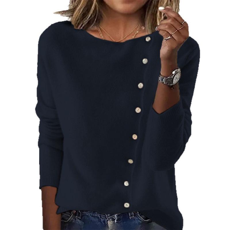 2025 European & American Round Neck Long Sleeve Button Knit Sweater - New Women's Autumn/Winter Collection