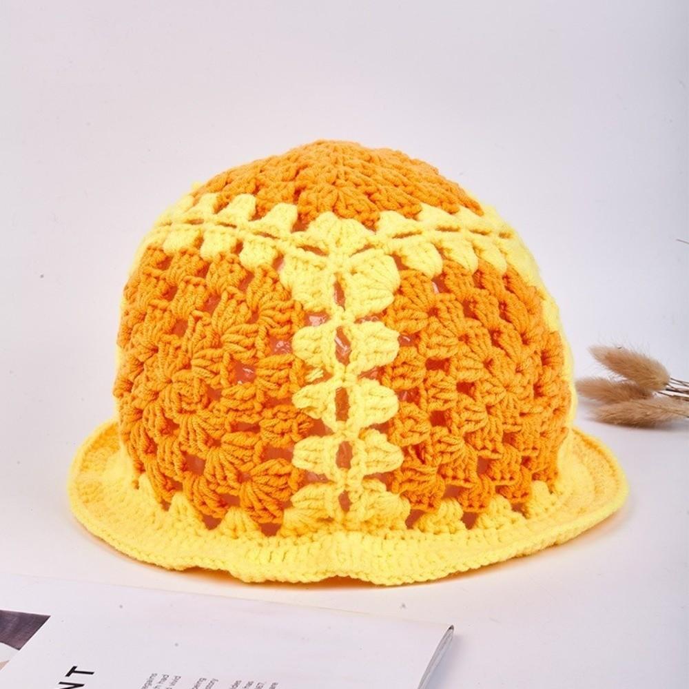 Sunflower Patterned Fisherman Hat Lotus Leaf Edge Handmade Knit Hat Autumn Winter Outings