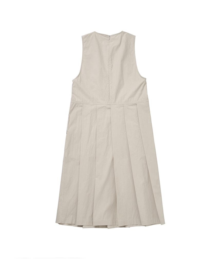 Cotton Bell Pleated Skirt Dress - Gray