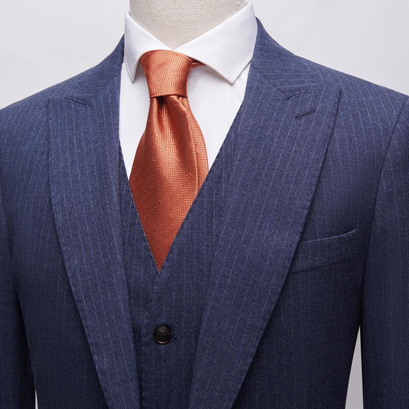 Korean Style Men's Slim Fit Blue Striped Three-Piece Suit