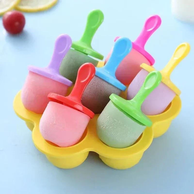 1/2/4 יחידות 7 חורים עשה זאת בעצמך תבנית פלסטיק לגלידה, מכין כדורי גלידה, תבניות לפופסיקל, כלי עזר לאביזרים למטבח ביתי לפירות שייק לתינוק