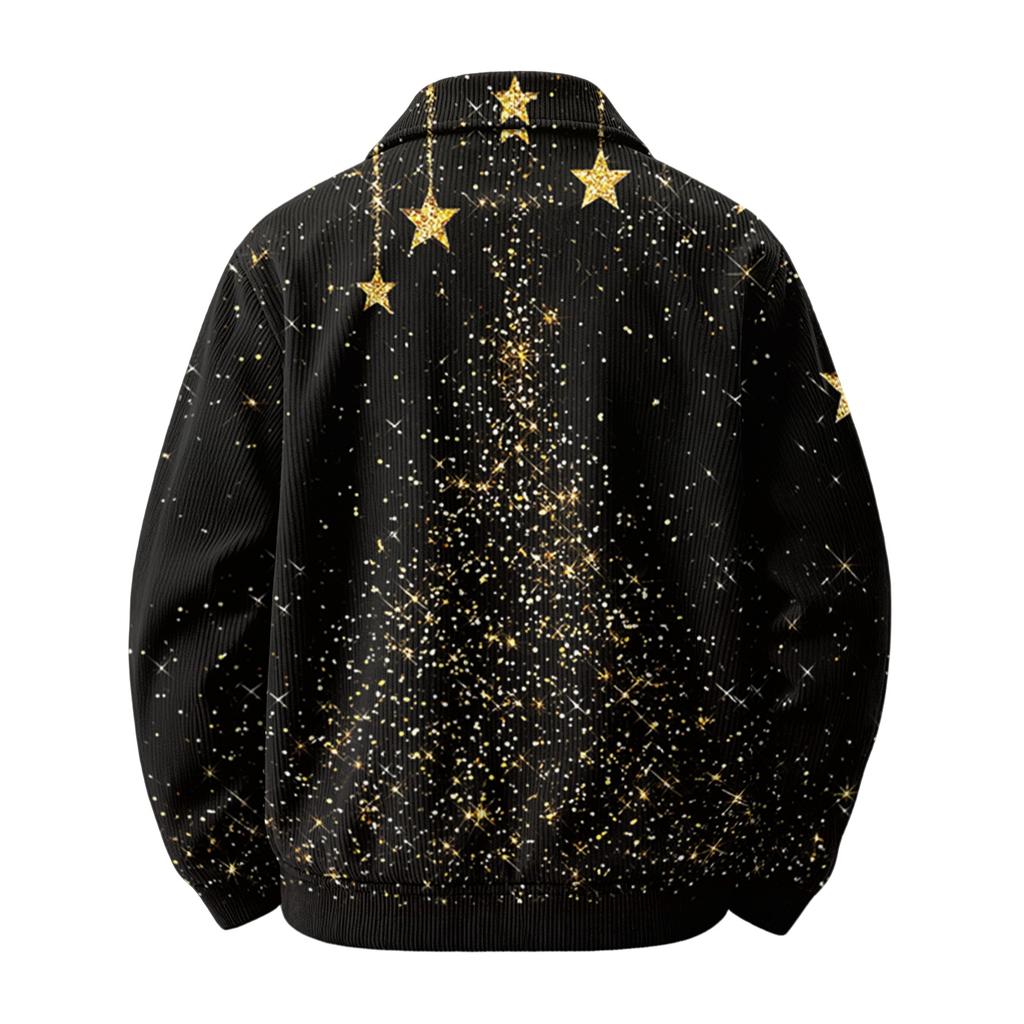 Men's Christmas Print Zip-Up Jacket, Loose Fit Casual Lapel Collar Outerwear for Holiday