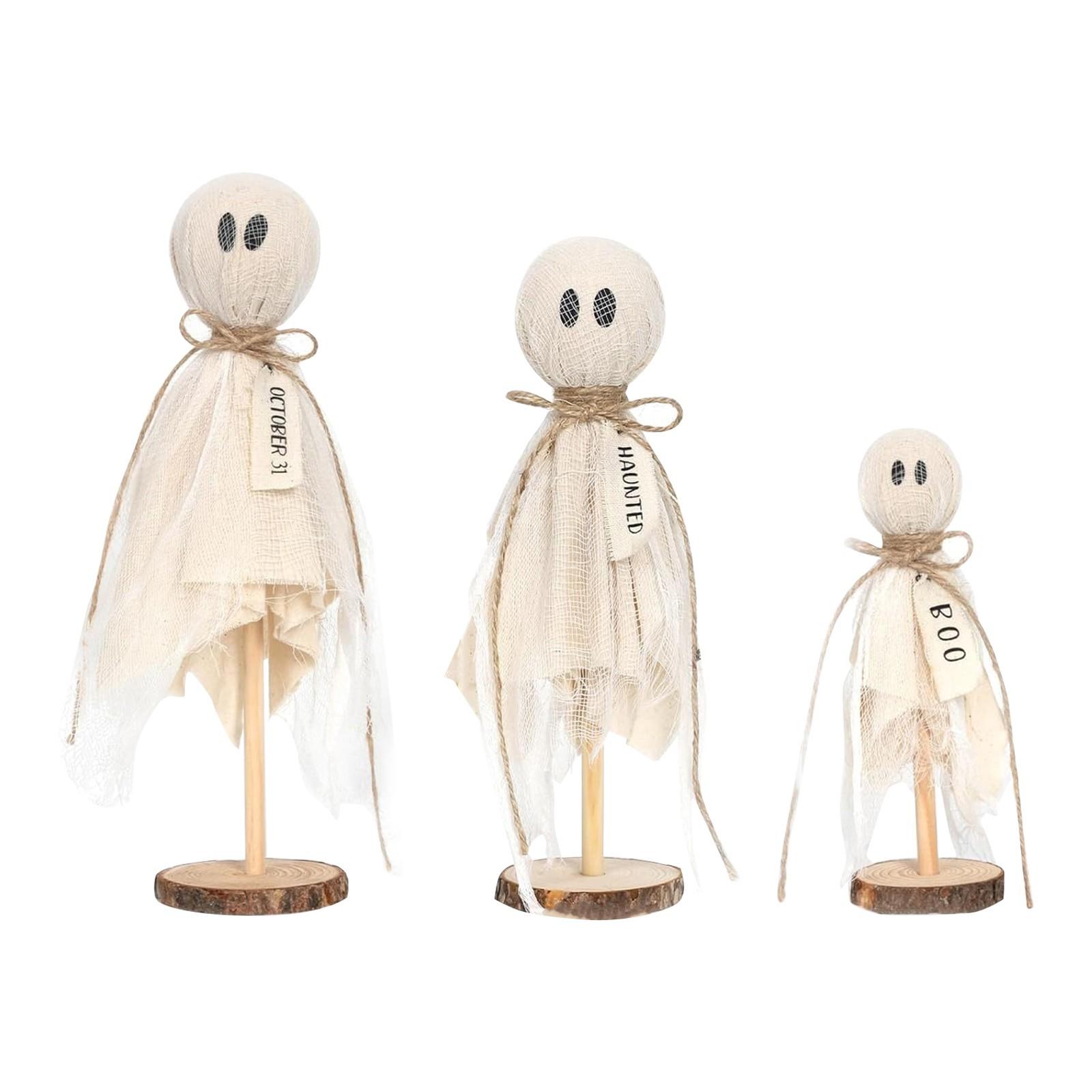 

Halloween Interior Decorations - Set Of 3 Halloween Ghosts, Wooden Stand, Tabletop Decorations, Horror Halloween Decorations One Size