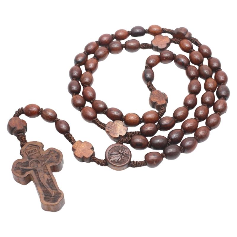 Elegante colar de rosário sagrado feito à mão com o Pai Nosso, perfeito para ocasiões casuais e formais, uso religioso católico