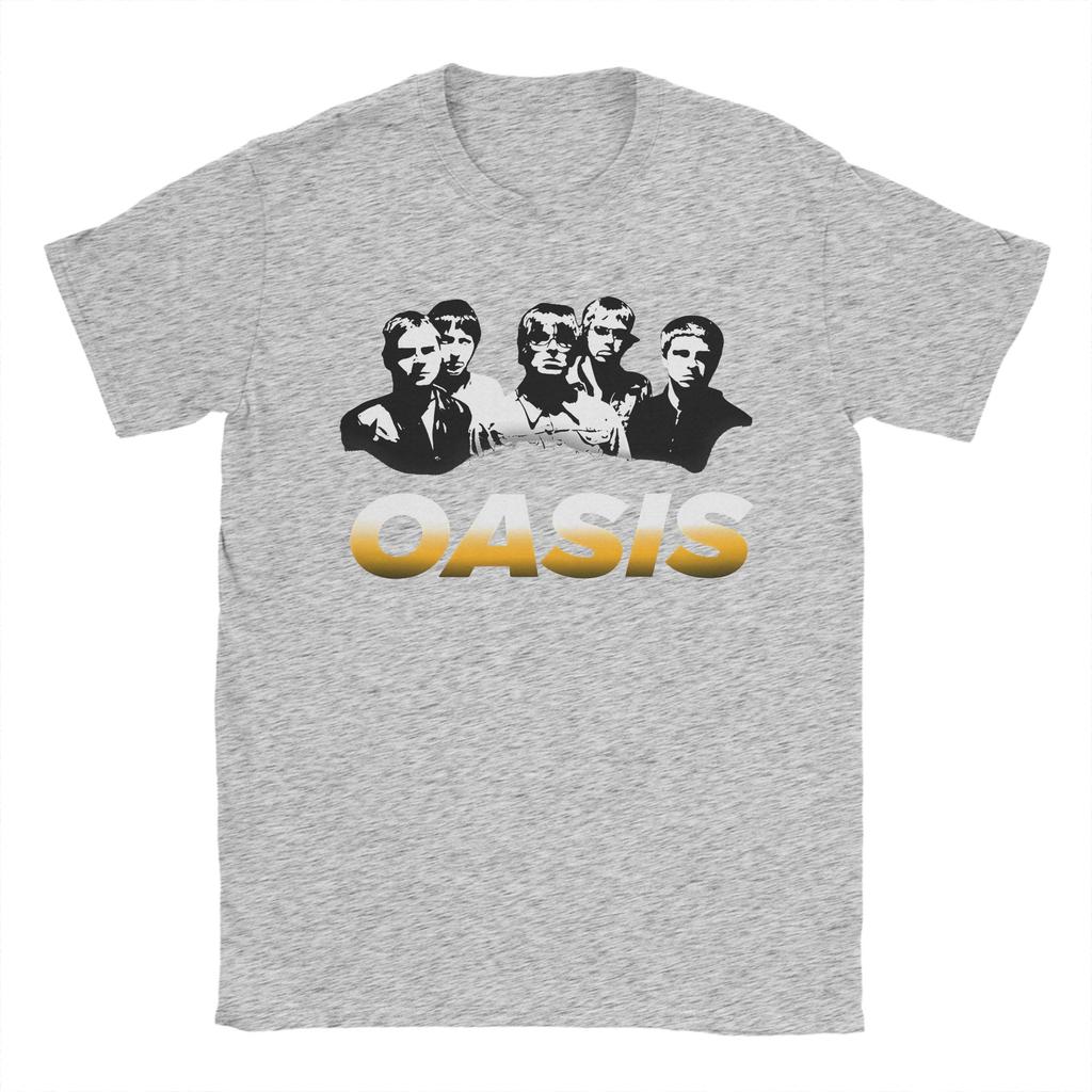 Funny O-Oasis Band Vintage T-Shirt Men 100%Cotton Short Sleeve  Round Neck Summer Clothes