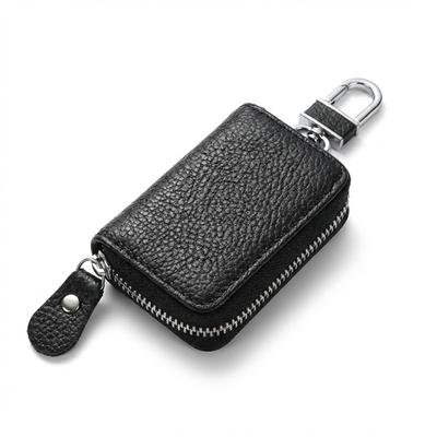 So Key Case for Men and Smart Key Genuine Car Key with Carabiner [I'm Happy] Women, Compatible, Leather, Holder, Compact, Leather, (Black)
