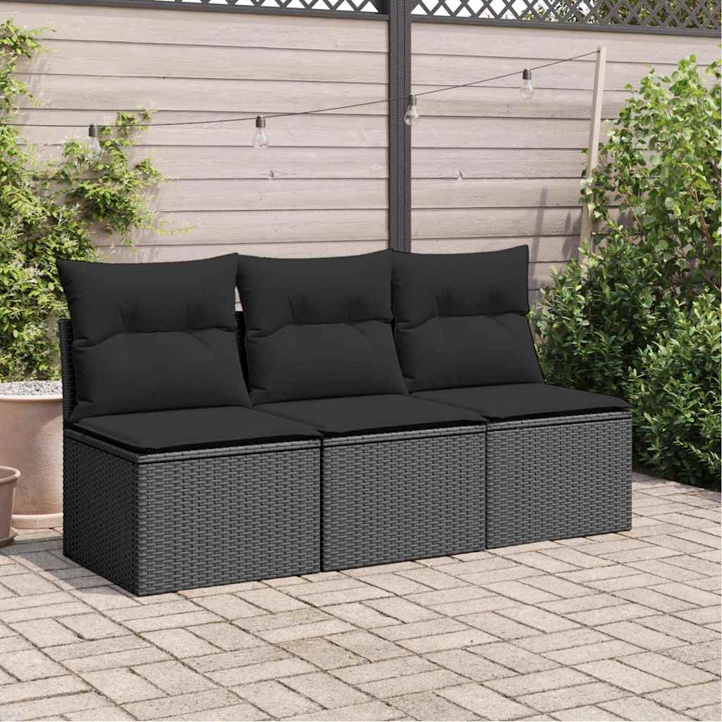 Garden Sofa with Cushions 3 Seater Black Poly Rattan