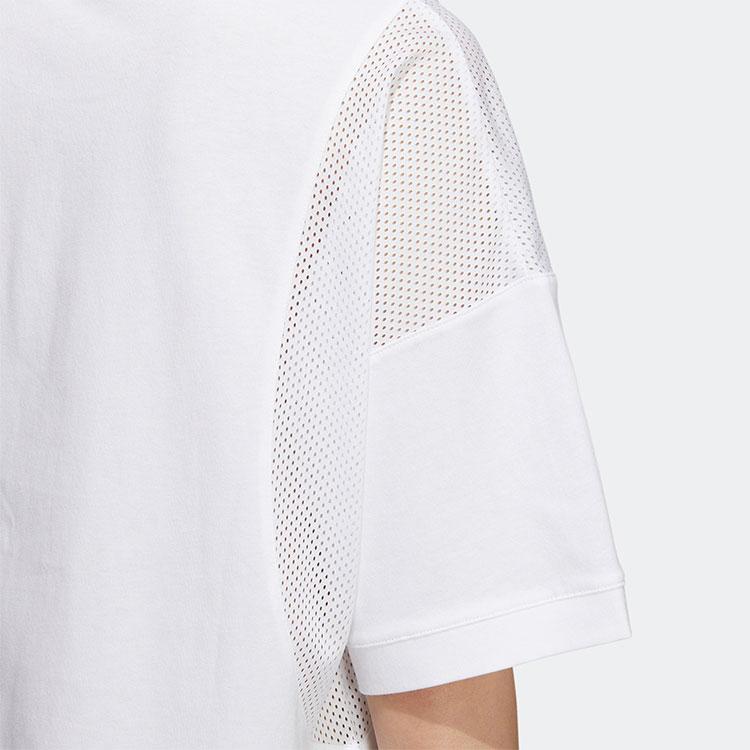 Adidas Neo Solid Color Logo Print Crew Neck Simple Tee Women Tops White HS8845