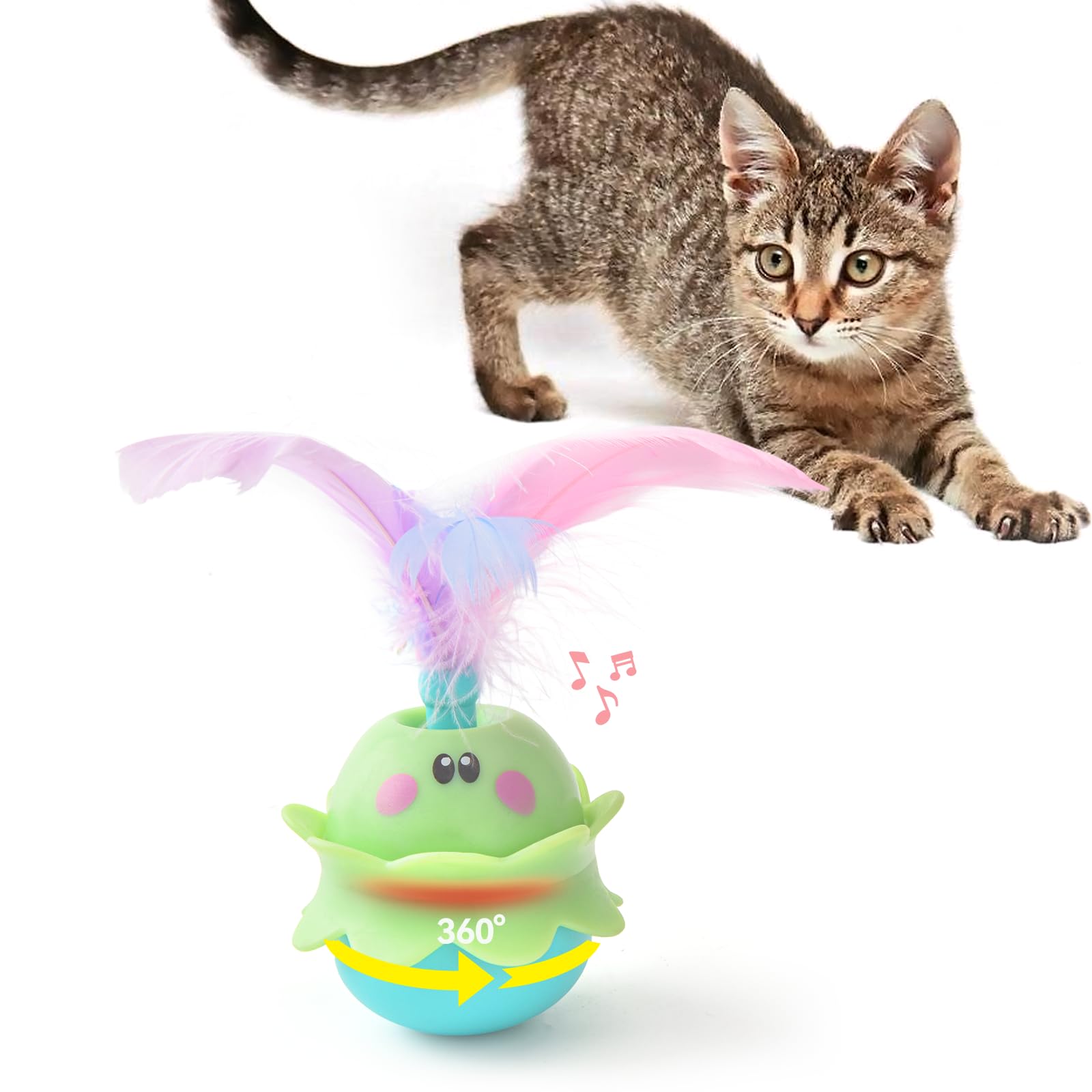 

LIFLIX Cat Toy, Solitaire Play, Automatic Cat Teaser with Feathers, Electric Toy, Rotating, USB Rechargeable, Sound Emitting, Light Up, Green