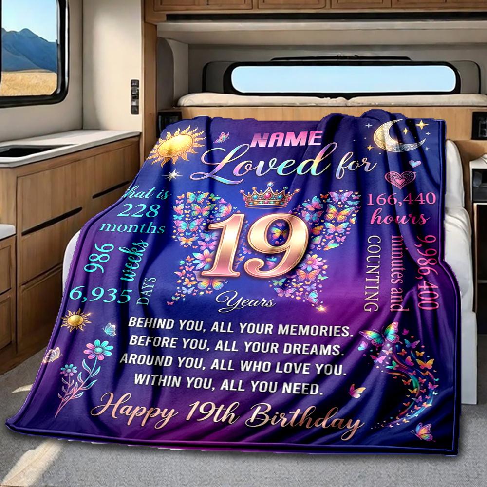 Happy 19Th Birthday Personalized Blanket Personalized Text Soft Cozy Great For Picnics Outdoor Travel And Camping Sofa Office Allseason Use Travel