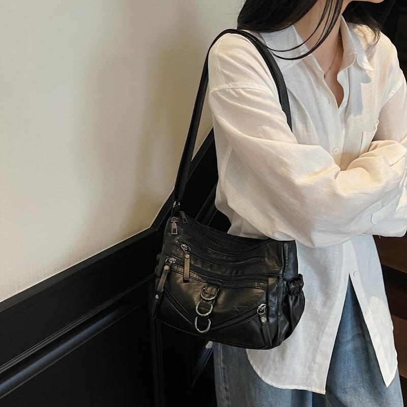 Women's Crossbody Bag Vintage Soft Leather Mother Bag Commuter Multi-Pocket Shoulder Bag