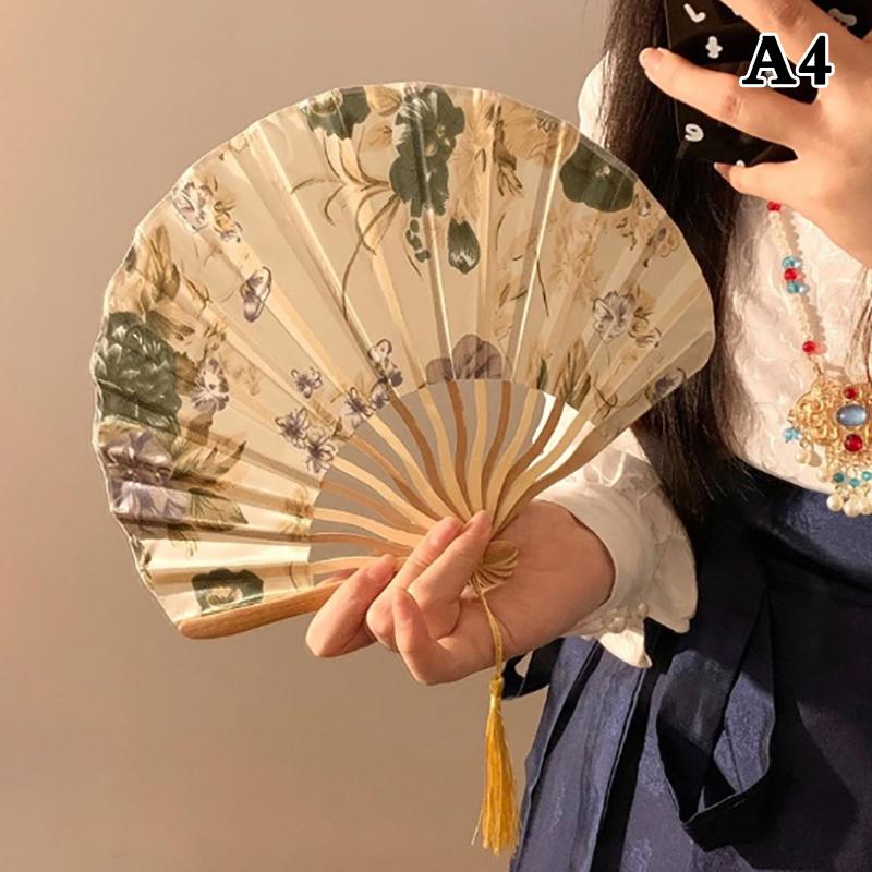 21/22cm Portable Hand Fold Fan New Chinese Style Dance Props Retro Shell Fan Woman Men Bamboo Wood Silk Flower Folding Fan