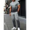 Men's Polyester Sportswear Regular Fit 2pcs Set | Patterned Short Sleeve T-Shirt and Long Pants