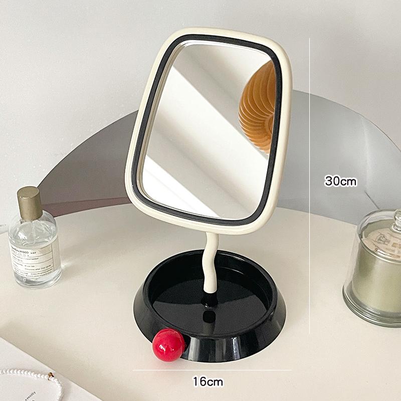 Cute Multifunctional Makeup Mirror with Jewelry Storage Tray Student Dormitory Standing Mirrors Phone Holder Korean Style 2025