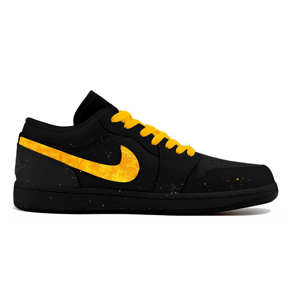 Jordan Air Jordan 1 Gilded Swift Shadow Resistente a la abrasión Resistente a la abrasión Zapatillas de baloncesto vintage para hombre Negro Dorado 553558-093(Equipo266-)