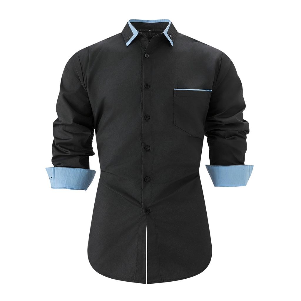 Pánská podzimní ležérní volná košile s dlouhým rukávem a knoflíky, colorblock