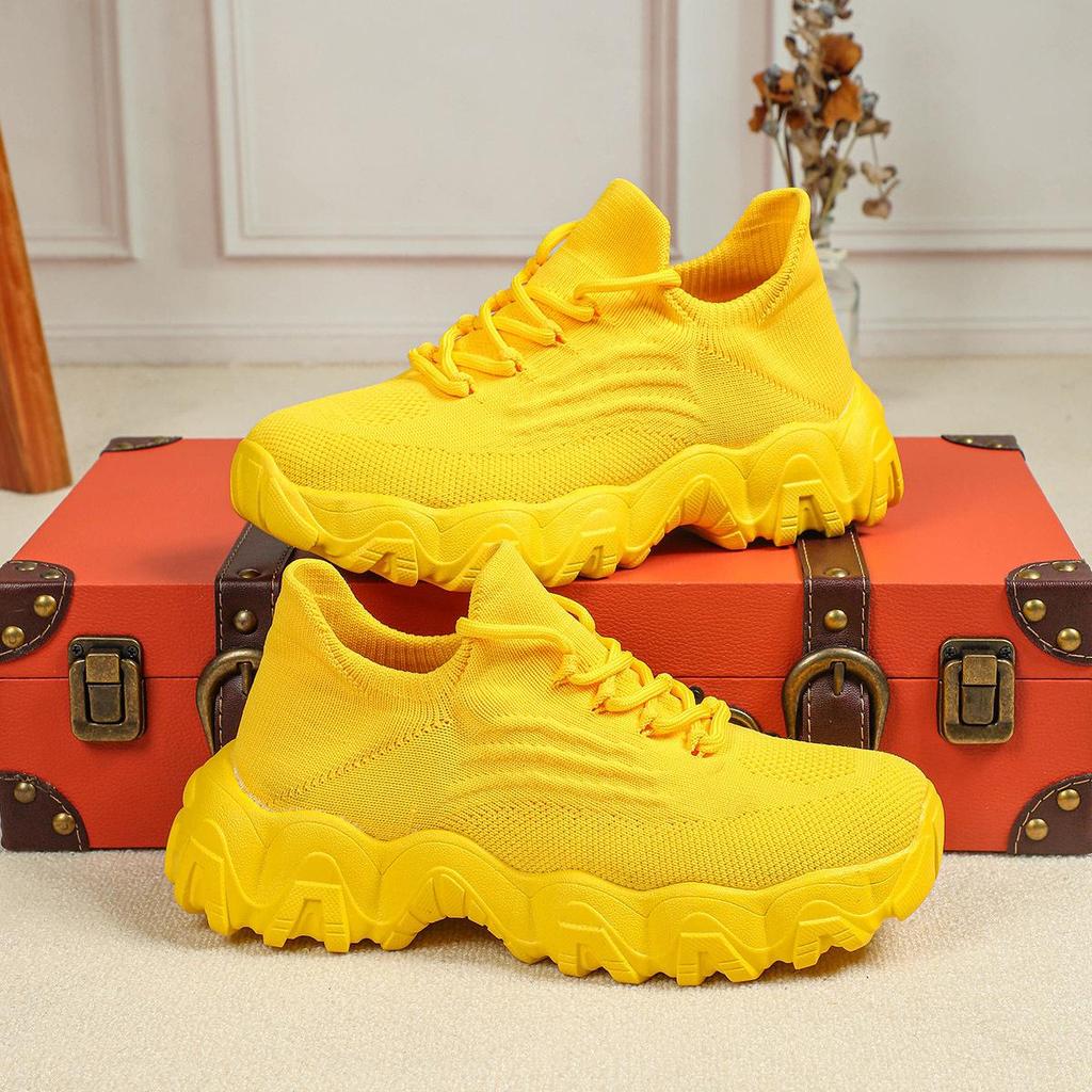 Fashion Spring Pink Casual Shoes Woman Breathable Knitted Sneakers for Women Shoes Thick Sole Ladies Shoes Platform Sock Sneakers