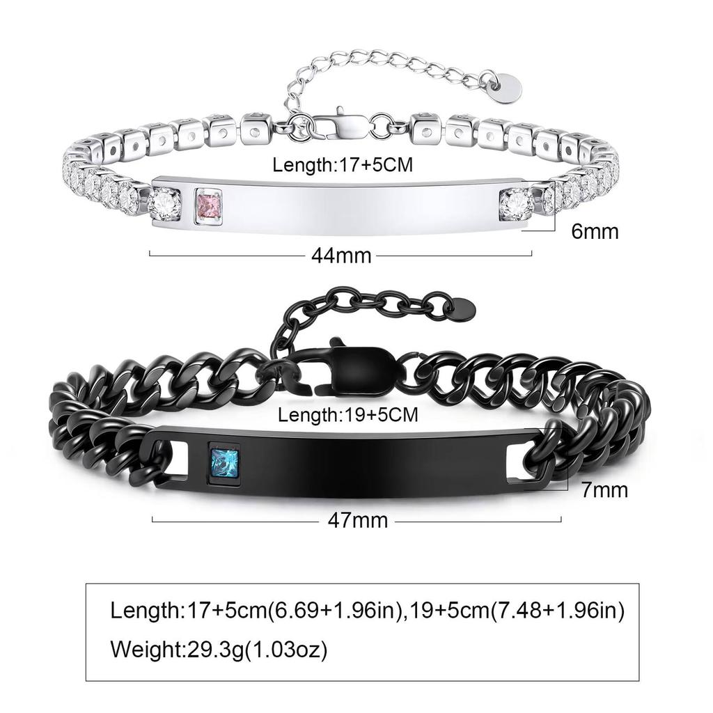 Vnox Free Custom Couple Bracelets for Men Women, Stainless Steel Adjustable Chain Wristband, Valentine's Day Birthday Gift New
