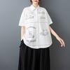 DIMANAF 2026 Plus Size New Spring Summer Blouse Short Sleeve Casual Shirt Women Loose Tops Shirts Cotton Black Print
