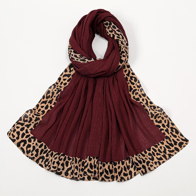 Winter Plain Solid Wrinkle Sexy Leopard Chain Viscose Shawl Scarf High Quality Wrap Pashmina Stole Bufanda Muslim Hijab 180*70Cm