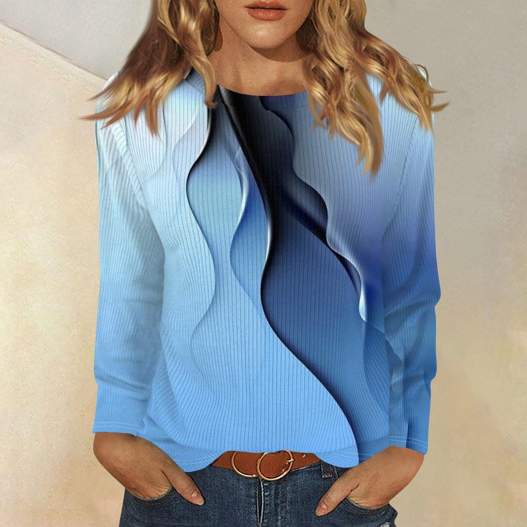 Topper med lange ermer for kvinner T-skjorte Casual trykktopper T-skjorte Rund hals Pullover Bluse