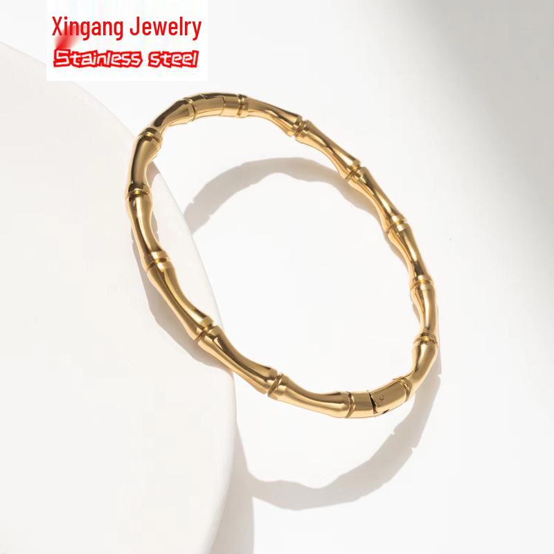 Brățară la modă 2023 din oțel titan cu noduri de bambus: Stil Rece, Accesorii Coreene Simple pentru Femei