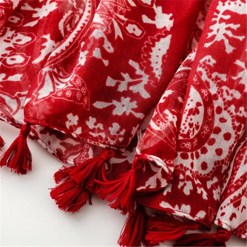 Cashew Voile Yarn Shawl with Tassels Breathable and Soft Cashew Scaf for Women Beach Vacation and Music Festival