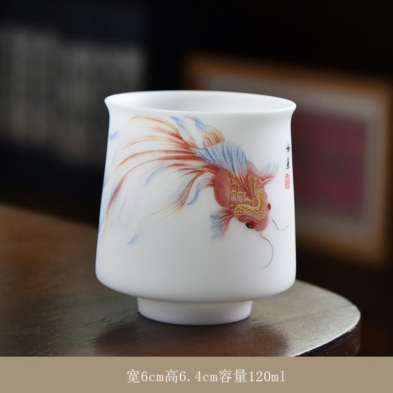 Ice Type Ceramic , Sheep Fat Jade Porcelain Hand-painted Master Single Cup, Large Size Tasting Tea Bowl, Household Kung F