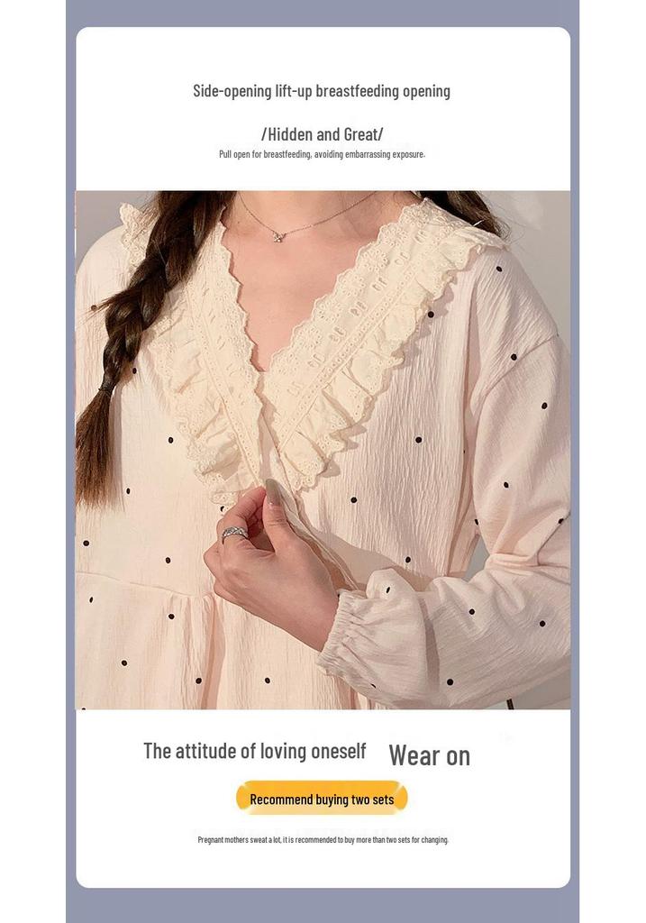 Plus Size Polka Dot Maternity Pajamas - Spring to Summer Loose Home Wear with Breastfeeding Access.