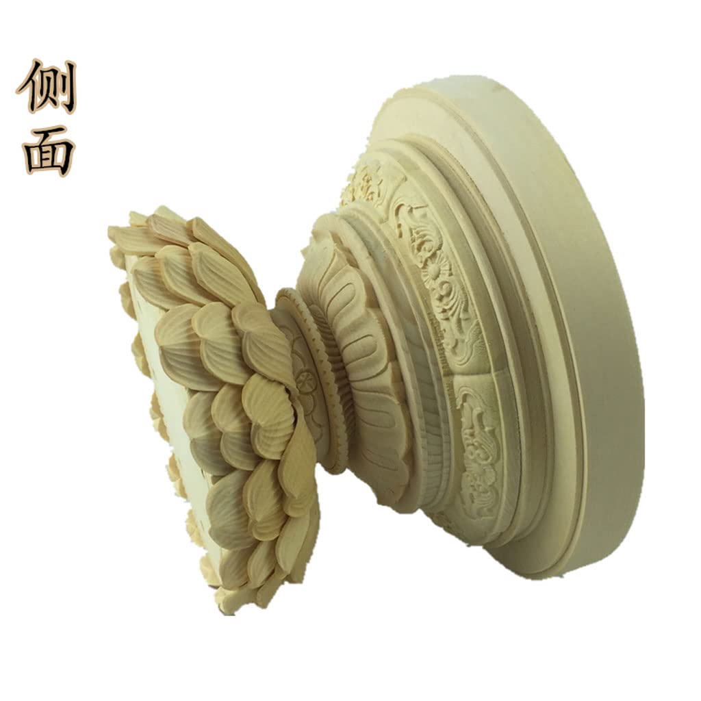 Round Buddha Statue Base, Made of Cypress Wood, High-Quality Wood Carving, Lotus-Shaped Pedestal [Woodcarving Buddhist Altar Accessories], Wooden Pede