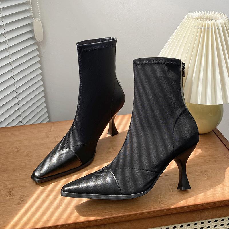 

Комбинированные квадратные эластичные носки ботильоны женские короткие ботинки женские новые короткие ботинки для курения на высоком каблуке тонкие ботинки тонкие каблуки ботинки с открытой щиколоткой 40