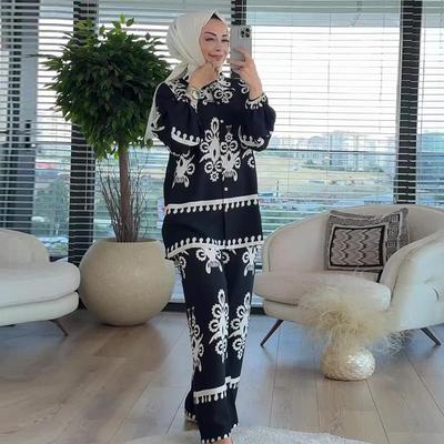 2024 Autumn Women's Casual Fashion Print Two-Piece Set: Loose Top & Long Pants