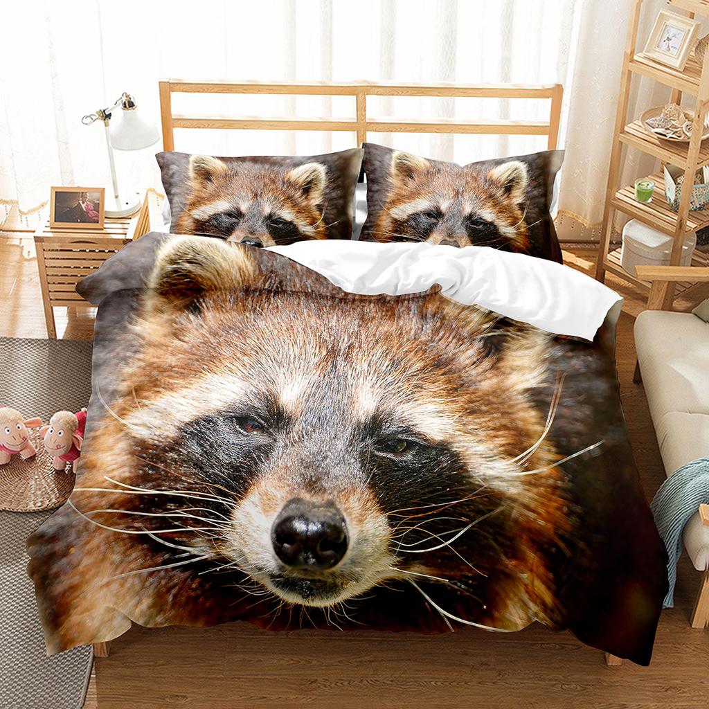 Raccoon Duvet Cover Set Cute Wild Animals Polyester Comforter Cover King Queen Size For Boy Girl Bedding Set With Pillowcase