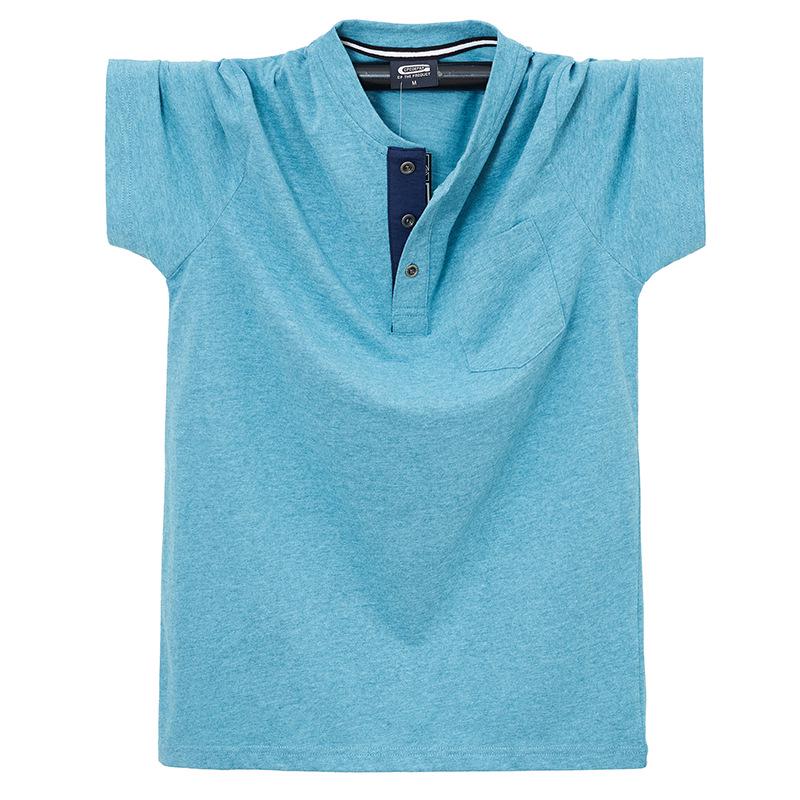Pánské letní bavlněné tričko s krátkým rukávem nadměrné velikosti 7XL s kapsou, otevřeným límcem a knoflíky