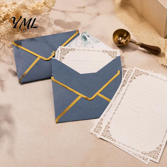 Handmade Cultural Creation Supplies 5Pcs Western Style Envelopes with Gold Foil Trim, Offset Paper Invitation for Wedding, Greeting Cards, Business