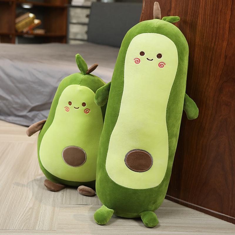 40~90Cm Green Soft Avocado Plush Pillow Stuffed Human Figured Fruit Cushion Smiling Face Happy Plushie Decor Gift