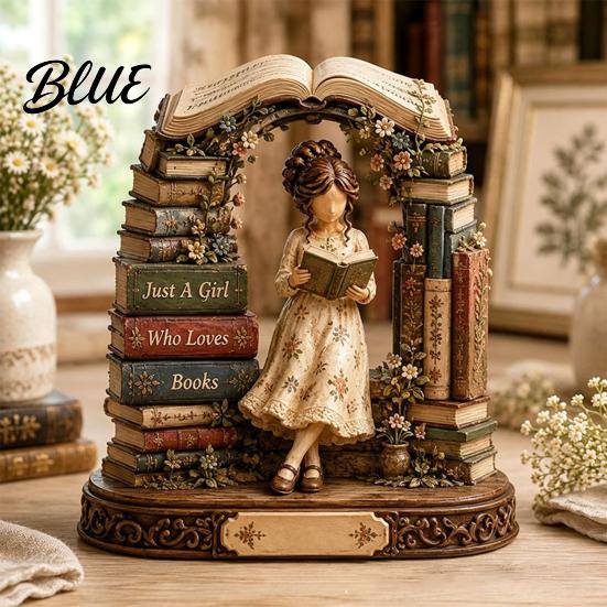 Bookish Gifts for Women Wooden Reading Girl Figurine Book Lovers, Personalized Desktop Bookshelf Decor with Ornaments Stacked Design Home Library