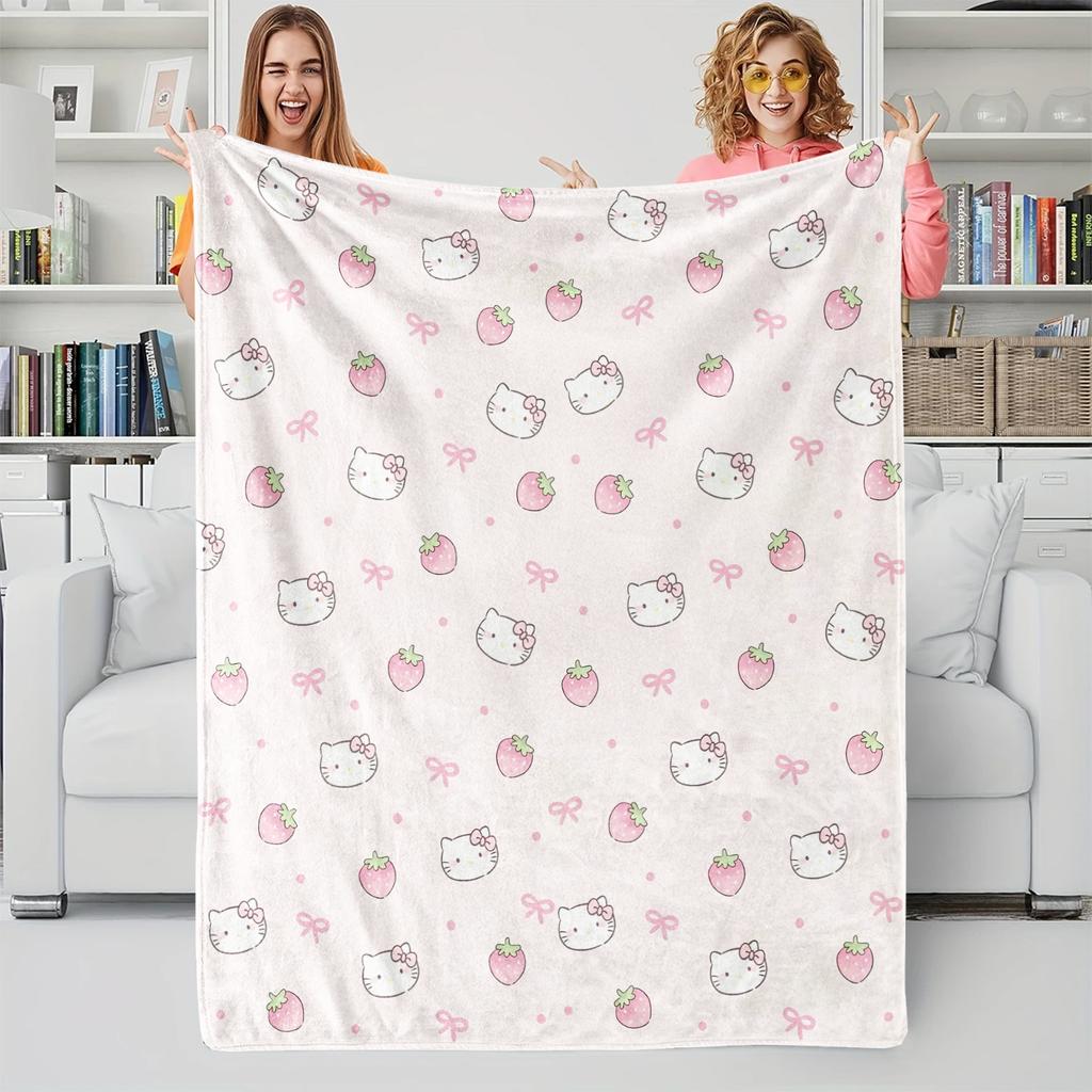Sanrio Hello Kitty All-Over Print Pink Flannel Blanket Soft Warm Plush Throw Sofa Bed Cover Office Nap Shawl Travel Camping Gift