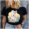 Womens Cotton Little White Rabbit Print Tshirt Loose Round Neck Casual Short Sleeve Fashion Top Clothing Summer