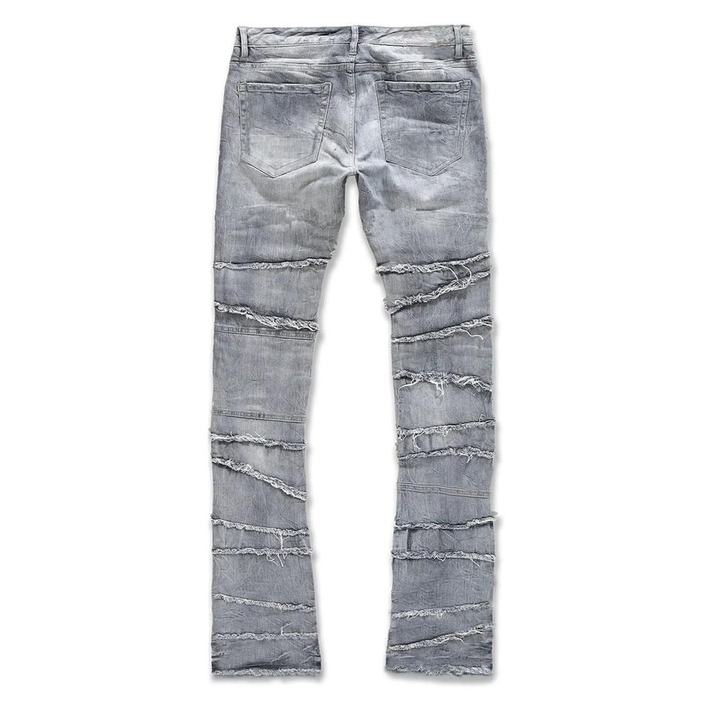 DRIPX New Stacked Jeans Men Patchworks Spliced Denim Ripped Wash Frayed Pants Male's Streetwear Men‘s Tassel Motorcycle Jeans