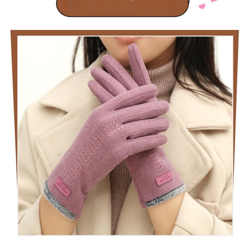 Zimowe damskie rękawiczki Vintage wiatroodporne dotykowe utrzymujące ciepło aksamitne rękawiczki dla kobiet pluszowe do jazdy konnej jazdy samochodem jednokolorowe rękawiczki