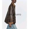 MD Autumn New Women clothes Barne Style Retro Corduroy Collar Pu Imitation Leather Parka Outerwear 4740590
